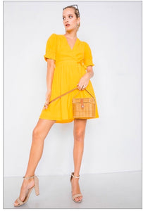 Joy Yellow Vintage V-Neck Classic Mini Sundress